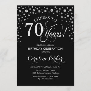 70th Birthday Party Invitation - Silver Black