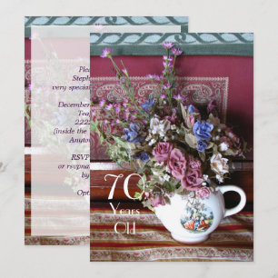 70th Birthday Party Invitation, Vintage Teapot Invitation