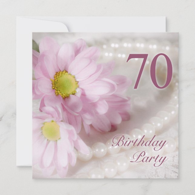 70th Birthday party invitation with daisies (Front)