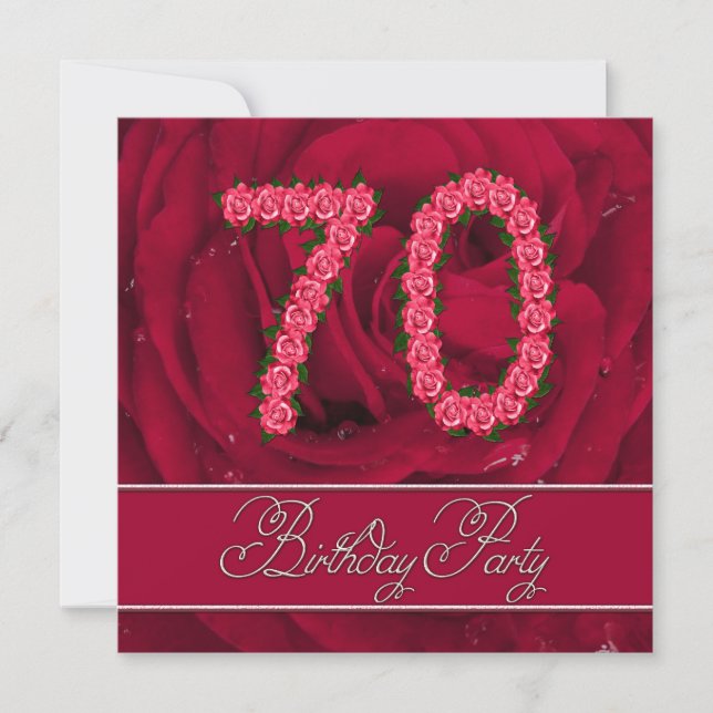 70th birthday party invitation with roses (Front)