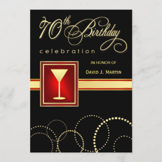 70th Birthday Party Invitations -Elegant Black Red