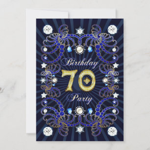 70th birthday party invite with masses of jewels