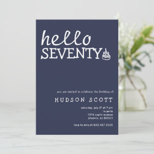70th Birthday Party Mens Hello Seventy Navy Blue Invitation