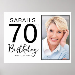 70th Birthday Party Minimal Black White Photo Poster