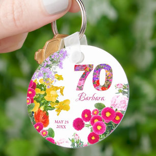 70th birthday party modern floral key chain
