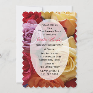 70th Birthday Party Multi Colour Roses Invitation