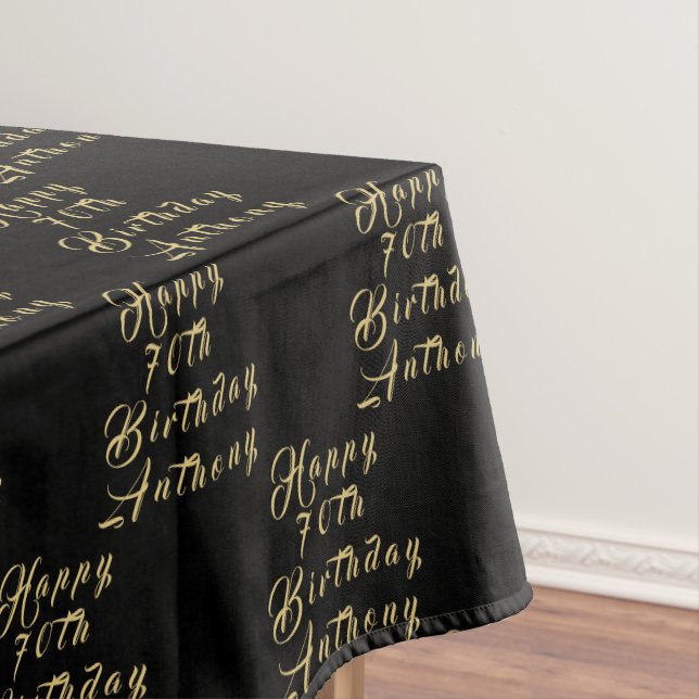 70th Birthday Party Name Black Modern Pattern Tablecloth (In Situ)
