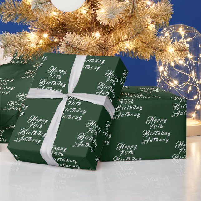 70th Birthday Party Name Green Modern Pattern Wrapping Paper (Holidays)