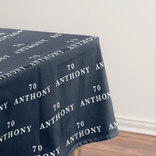 70th Birthday Party Name Navy Blue Modern Pattern Tablecloth