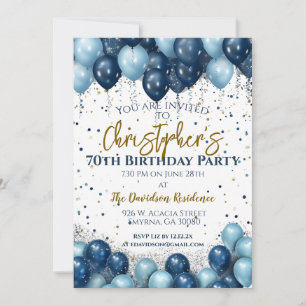 70th Birthday Party Navy Balloons Invitation