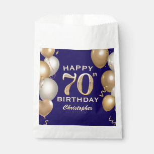 70th Birthday Party Navy Blue and Gold Balloons Favour Bag
