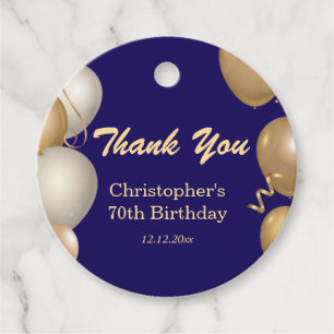 70th Birthday Party Navy Blue Gold Thank You Favour Tags