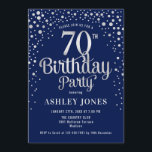 70th Birthday Party - Navy & Silver Invitation<br><div class="desc">70th Birthday Party Invitation.
Elegant design in dark navy blue and faux glitter silver. Features stylish script font and confetti. Message me if you need custom age.</div>