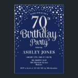 70th Birthday Party - Navy & Silver Invitation<br><div class="desc">70th Birthday Party Invitation.
Elegant design in dark navy blue and faux glitter silver. Features stylish script font and confetti. Message me if you need custom age.</div>