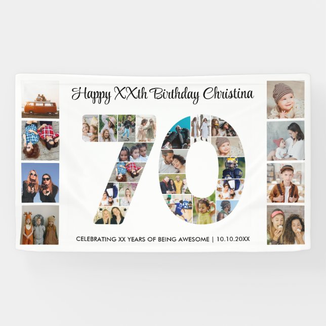 70th Birthday Party Number 70 Photo Collage Banner (Horizontal)