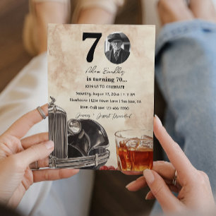 70th Birthday Party Old Timer Car & Whiskey Invitation