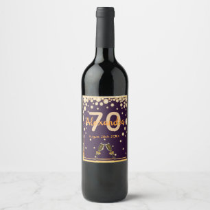 70th birthday party on purple gold diamonds wine label