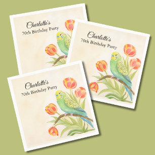 70th Birthday Party Parakeet with Tulips Napkin