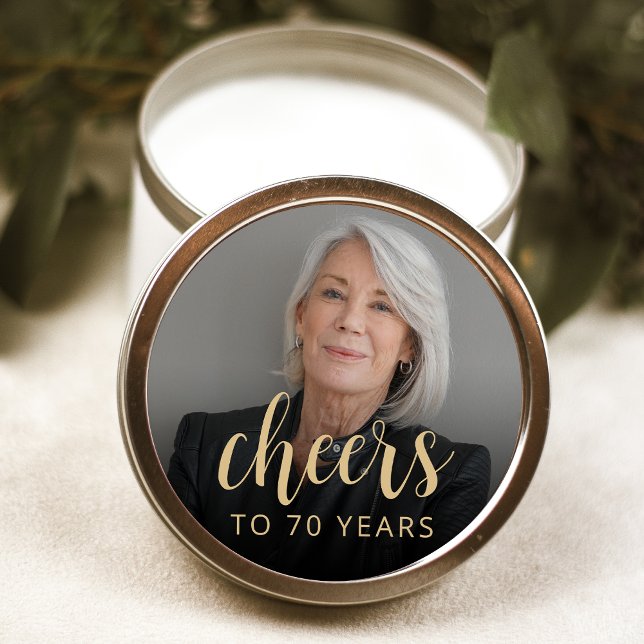 70th Birthday Party Photo Cheers Classic Round Sticker (Creator Uploaded)