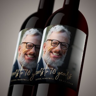 70th Birthday Party Photo Cheers Wine Label