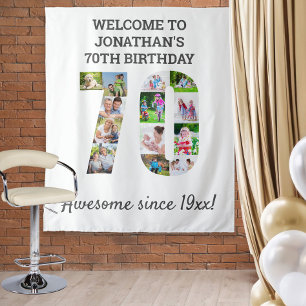70th Birthday Party Photo Collage Backdrop Tapestry