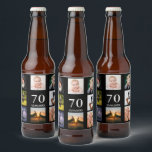 70th birthday party photo collage guy black beer bottle label<br><div class="desc">A beer bottle label for a 70th birthday party for a guy,  celebrating his life with a collage of 8 of your own photos.  Templates for a name,  age 70 and a date.  Date of birth or the date of the party.  White coloured letters.  Black background.</div>