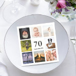 70th birthday party photo collage guys napkin<br><div class="desc">A napkin for a 70th birthday party for a guy,  celebrating his life with a collage of 8 of your photos.  Templates for the age 70 and a date.  Date of birth or the date of the party.  Black coloured letters.  White background.</div>