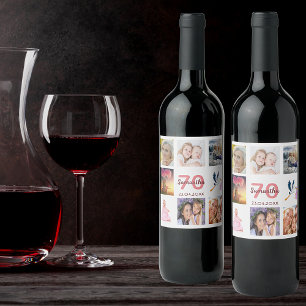 70th birthday party photo collage wine label