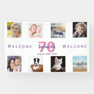 70th birthday party photo collage woman white banner