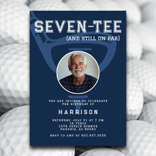 70th Birthday Party Photo Modern Golf Navy Blue Invitation