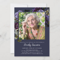 70th Birthday Party Photo Moody Purple Floral Invi