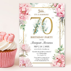 70th Birthday Party Pink Peony Elegant Floral Invitation