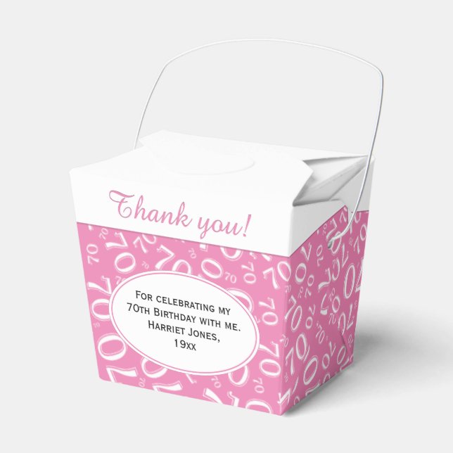 70th Birthday Party Pink/White Number Pattern Favour Box (Front Side)