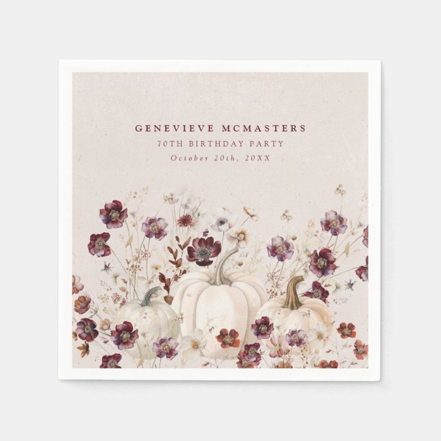 70th Birthday Party Pumpkin Wildflower Custom Napkin (Front)