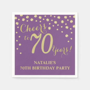 70th Birthday Party Purple and Gold Diamond Napkin