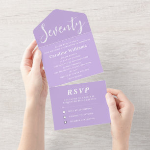 70th Birthday Party Purple Lilac Simple Modern All In One Invitation
