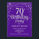 70th Birthday Party - Purple & Silver Invitation<br><div class="desc">70th Birthday Party Invitation.
Elegant design in royal purple and faux glitter silver. Features stylish script font and confetti. Message me if you need custom age.</div>