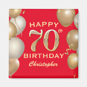 70th Birthday Party Red and Gold Balloons Magnet