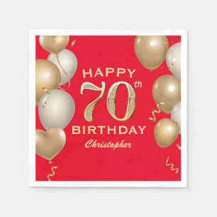 70th Birthday Party Red and Gold Balloons Napkin