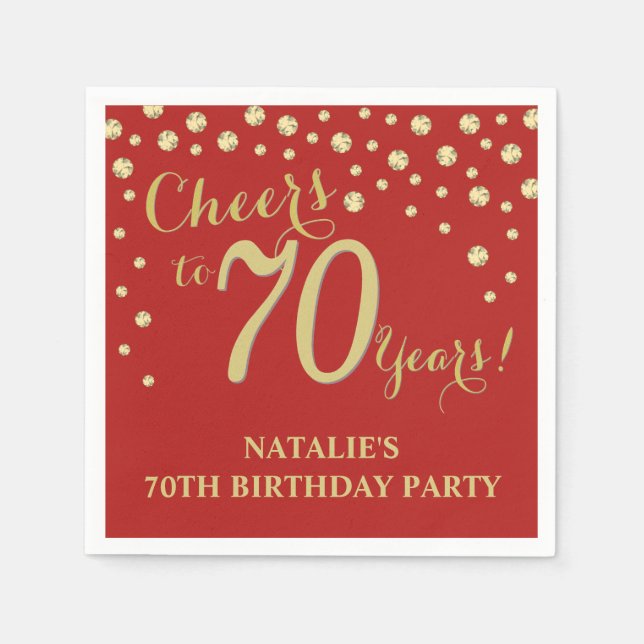 70th Birthday Party Red and Gold Diamond Napkins (Front)