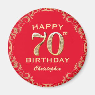 70th Birthday Party Red and Gold Glitter Frame Magnet
