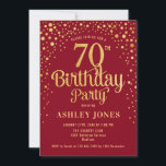 70th Birthday Party - Red & Gold Invitation<br><div class="desc">70th Birthday Party Invitation.
Elegant design in red and faux glitter gold. Features stylish script font and confetti. Message me if you need custom age.</div>