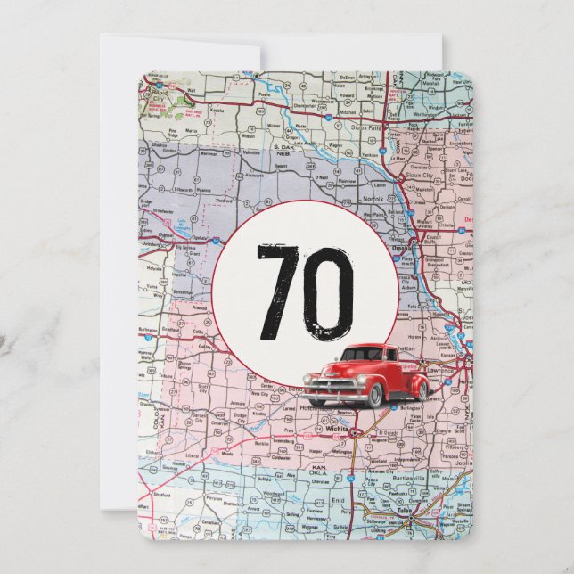 70th Birthday Party Red Retro Truck Invitation (Front)