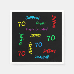 70th Birthday Party Repeating Name Age Black Paper Napkin