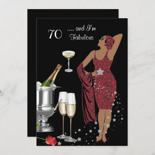 70th Birthday Party Retro Diva Art Deco Red 2 Invitation