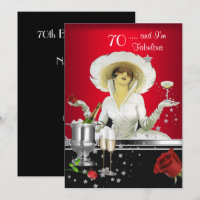 70th Birthday Party Retro Diva Art Deco Red Silver