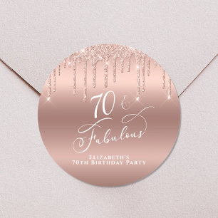 70th Birthday Party Rose Gold Glitter Classic Round Sticker