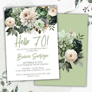 70th Birthday Party Sage Green Floral Invitation