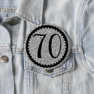 70th Birthday Party Silver Glitter Classic 10 Cm Round Badge