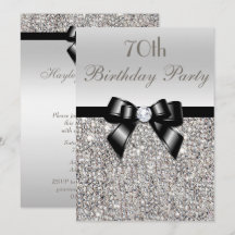 70th Birthday Party Silver Sequins Black Bow
